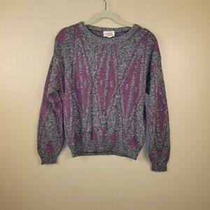 Vintage Cristin Stevens Sweater Womens Medium Geometric Purple Gray USA Acrylic